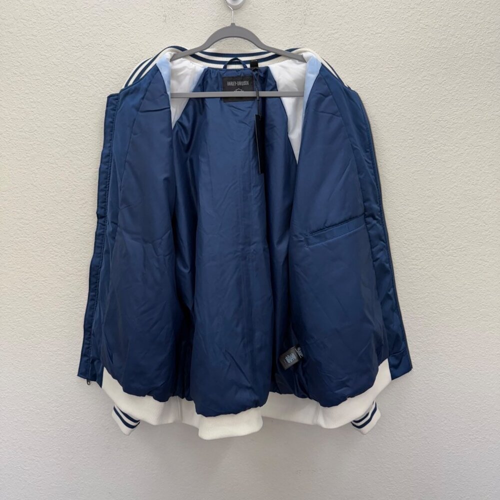 Harley Davidson Ensign Blue White Club Crew Satin Bomber Jacket Mens size 3XL - Picture 12 of 15